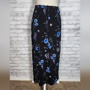 Vintage JKLA California Black Blue Floral Maxi Skirt